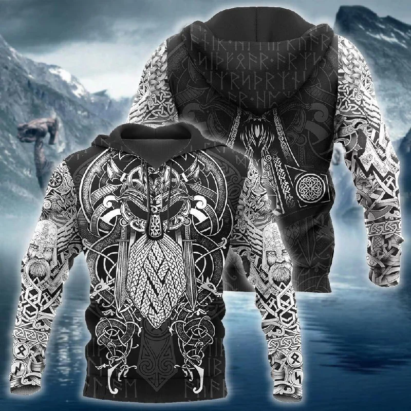 men's fleece-lined hoodie sweatshirt -Viking Odin Best Viking Tattoo 3D Hoodies Men/women Hipster Streetwear Outfit