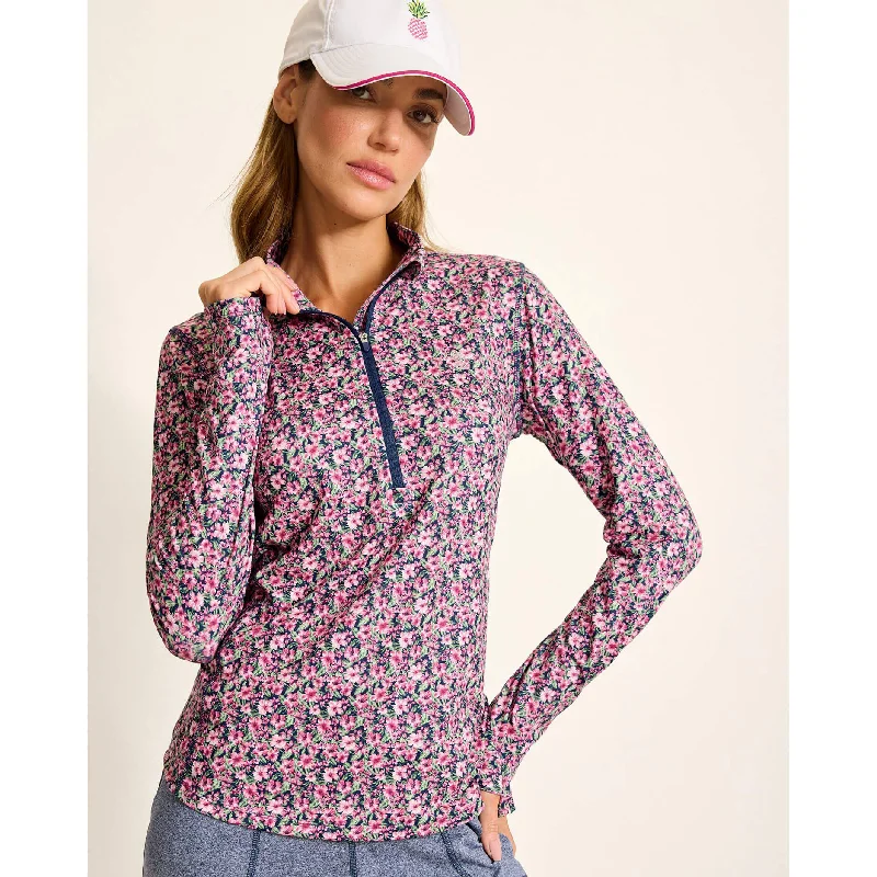 men's hoodie sweatshirt for hiking -Tommy Bahama Women's IslandZone Playa Vista Pretty Petals Half Zip Sweatshirt - Island Navy