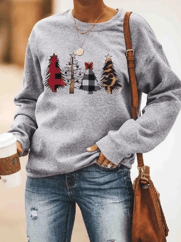 men's hoodie sweatshirt for urban style -Christmas Print O-Neck Long Sleeve Sweatshirt