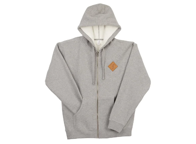 men's hoodie sweatshirt with logo -Ibis Zip Hoodie - Ibis Leather Patch - Gun Metal Gray