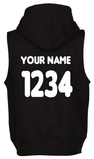 men's oversized hoodie sweatshirt -Sleeveless Hoodie Black w/ Name & Number