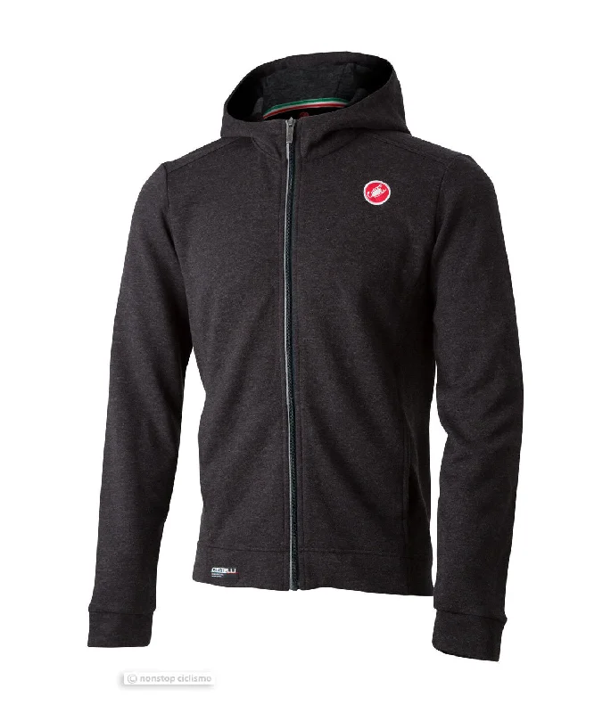 men's cotton hoodie sweatshirt -Castelli MILANO FULL ZIP FLEECE Hoodie : LIGHT BLACK