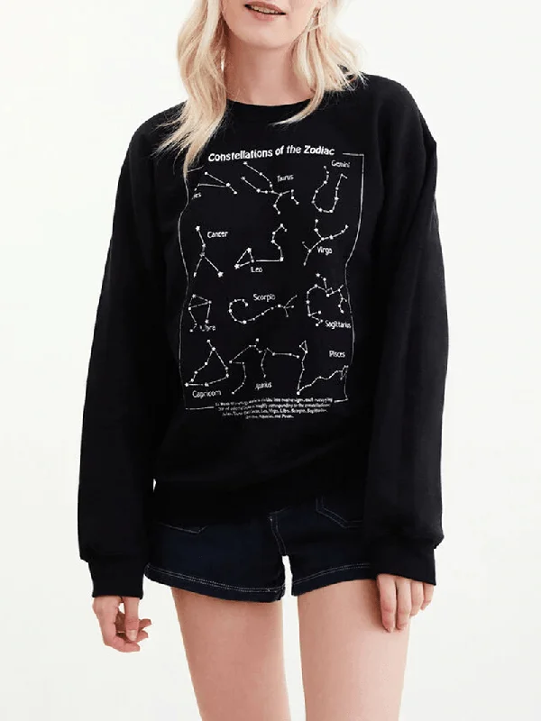 men's hoodie sweatshirt with minimalist design -Women Zodiac Graphic Letter Print round Neck Casual Long Sleeve Sweatshirts