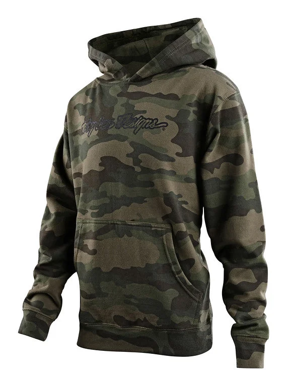 men's lightweight pullover hoodie sweatshirt -Troy Lee Designs Signature Pullover Hoodie - Youth - Camo Green