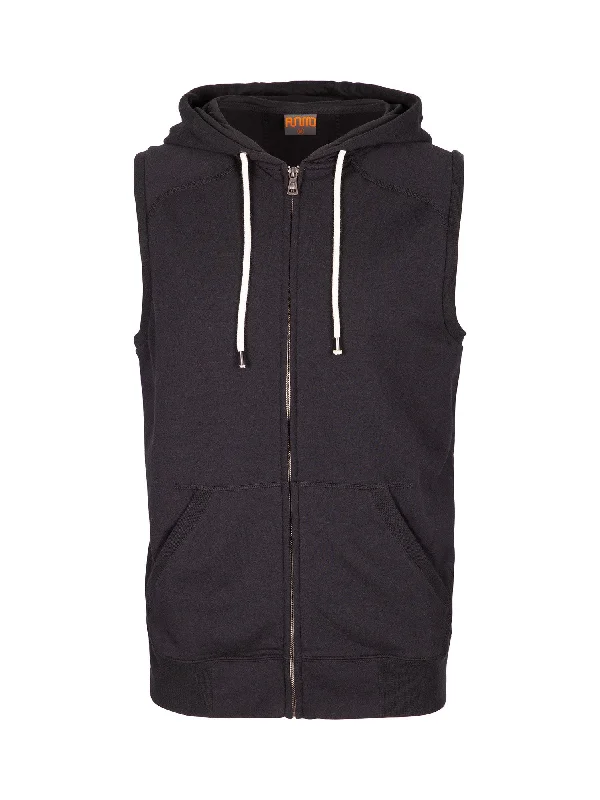 men's cozy pullover hoodie sweatshirt -Sleeveless Zipped Hoodie Black (NEW)