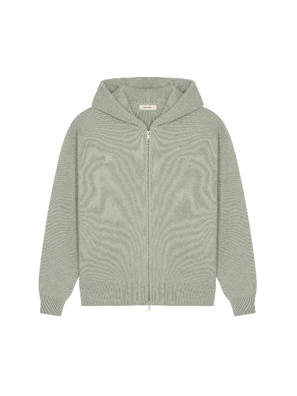 men's pullover hoodie sweatshirt -Mens DNA Recycled Cashmere Zipped Hoodie—moss green