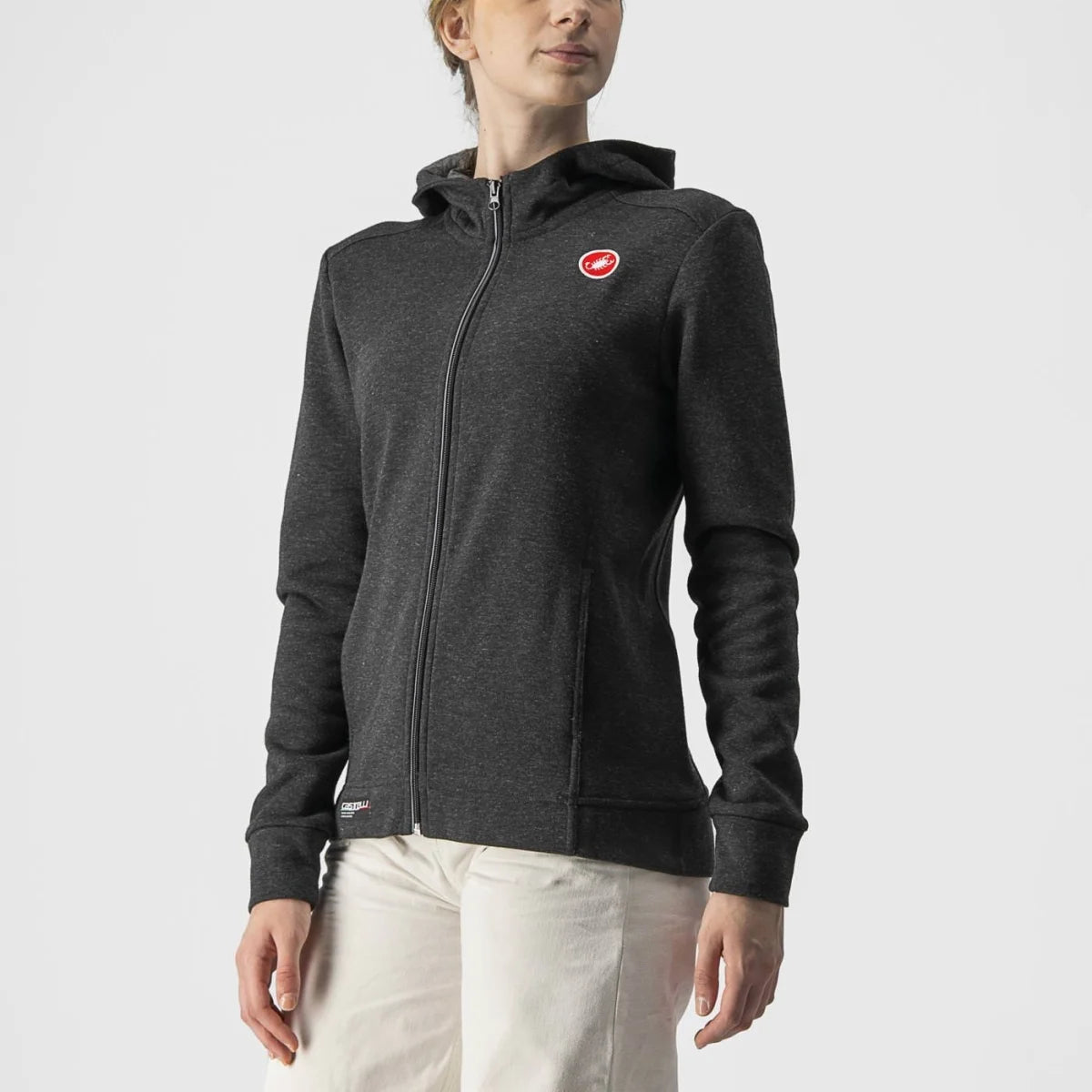 men's stylish hoodie sweatshirt -Castelli MILANO FULL ZIP FLEECE Women's Hoodie : LIGHT BLACK