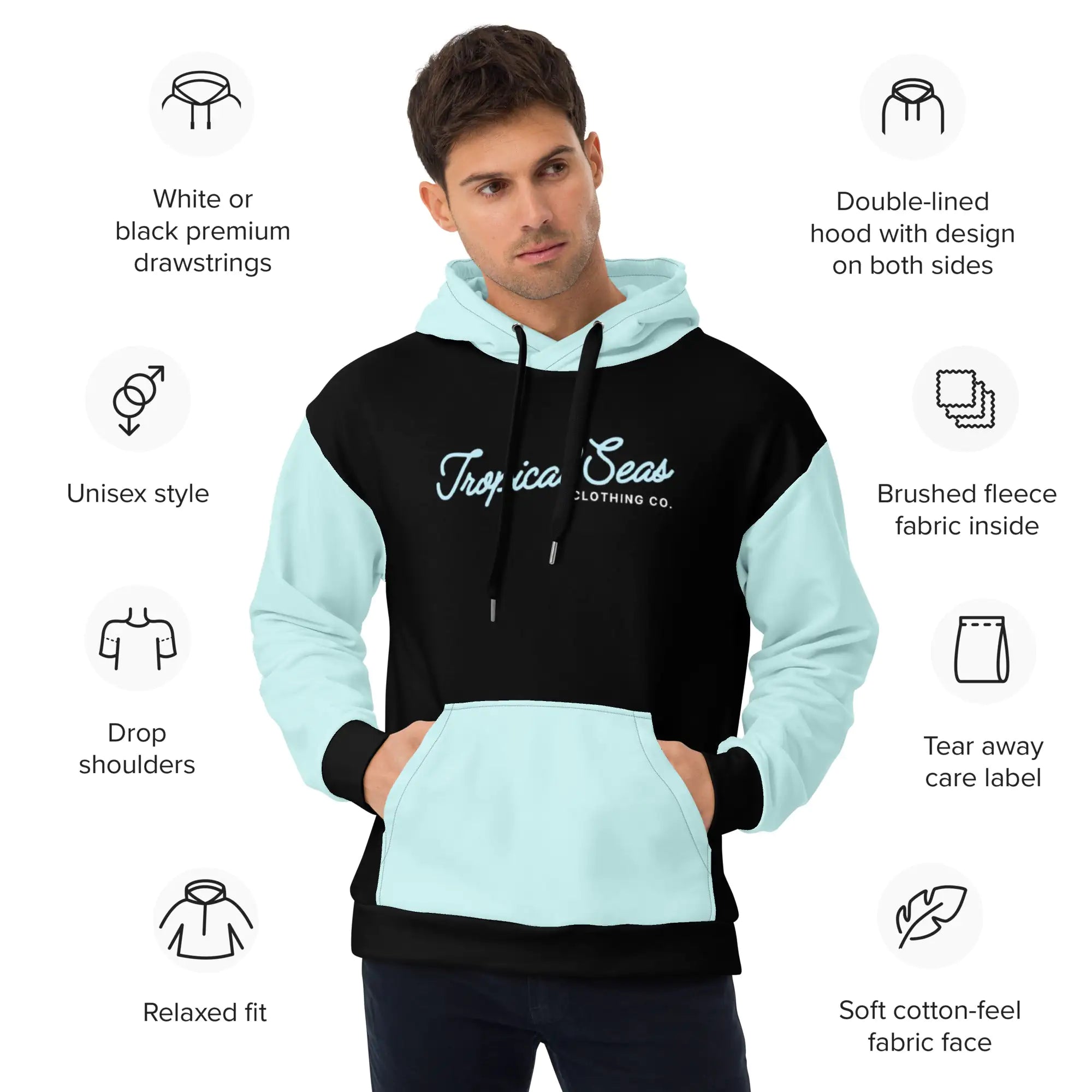 men's classic pullover hoodie sweatshirt -Bahama Blue Two-Tone Tropical Seas Hoodie