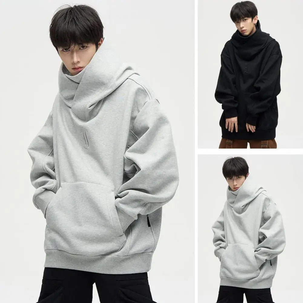 men's hoodie sweatshirt for casual outfits -Men Sweatshirt Japanese Harajuku Streetwear Cyber Punk Scarf Collar Hoodie Winter Autumn Comfortable Pullover Sweatshirt