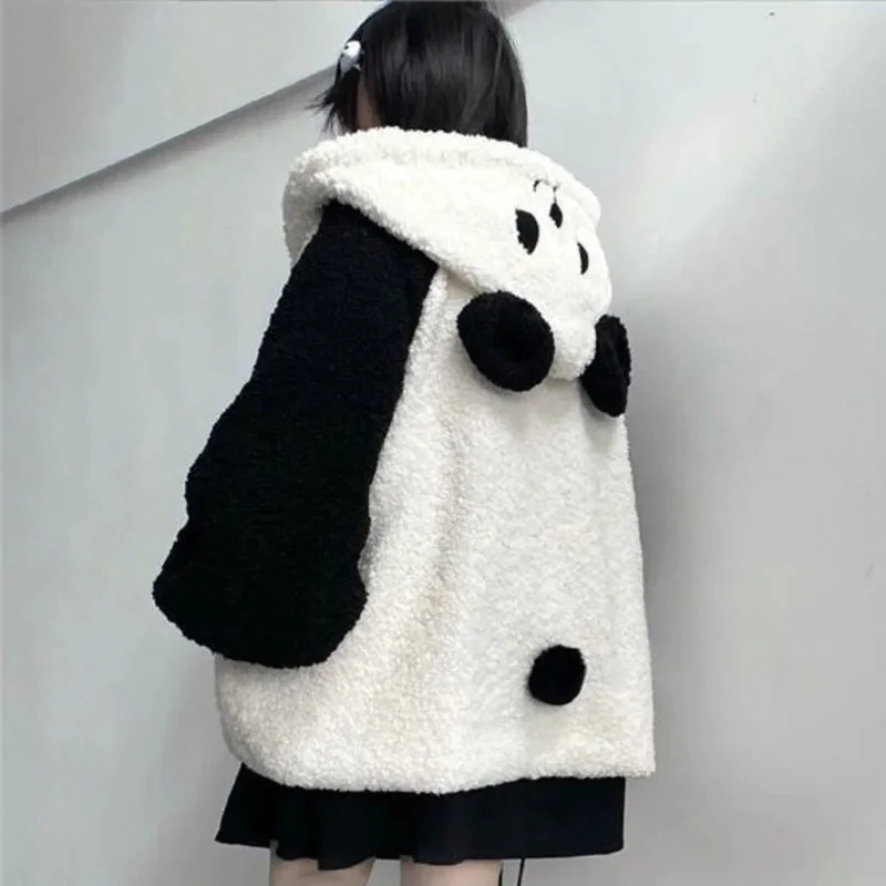 men's hoodie sweatshirt for spring -Cute Bear Ear Panda Winter Warm Hoodie