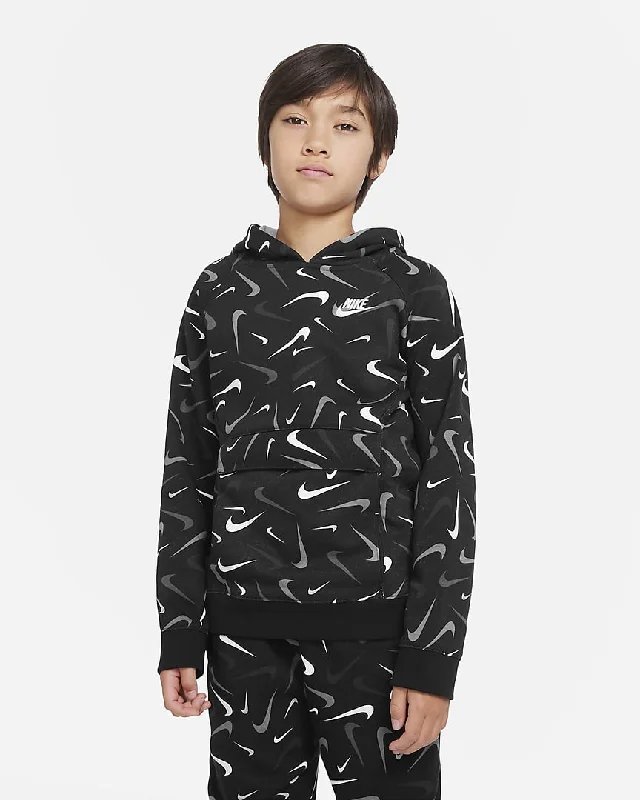 men's hoodie sweatshirt for camping -Nike Older Kids' Printed Pullover Hoodie