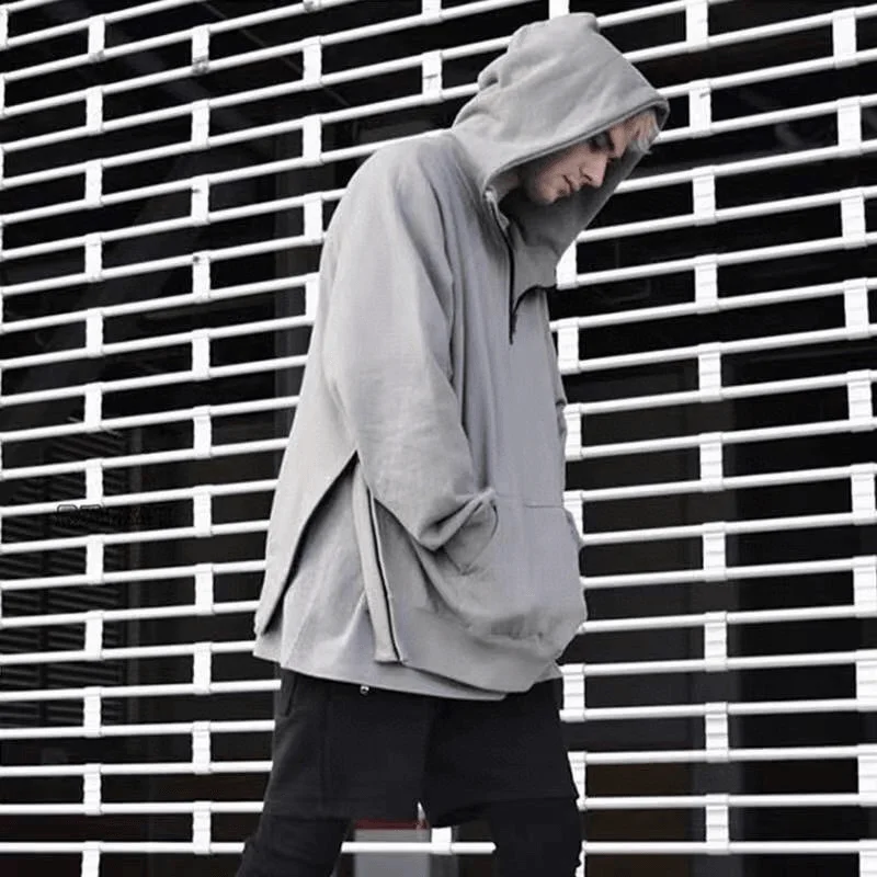 men's hoodie sweatshirt for comfort -Half-High Neck Hooded Sweatshirt with Split Zipper