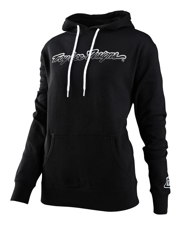 men's warm fleece hoodie sweatshirt -Troy Lee Designs Signature Pullover Hoodie - Womens - Black