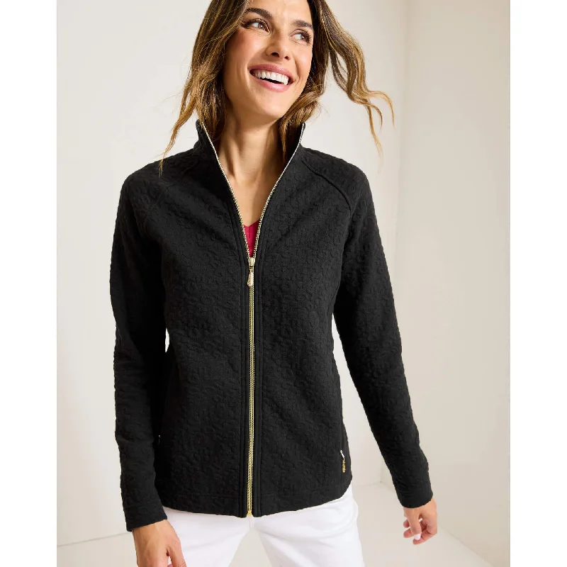 men's casual zip-up hoodie sweatshirt -Tommy Bahama Women's Aruba Purrfection Full Zip Sweatshirt - Black