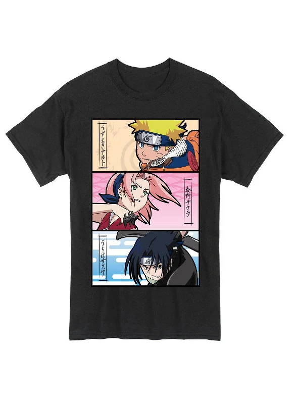 men's stylish short-sleeve t-shirts -Naruto - Naruto Uzumaki, Sakura Haruno, & Sasuke Uchiha Men's Black T-Shirt