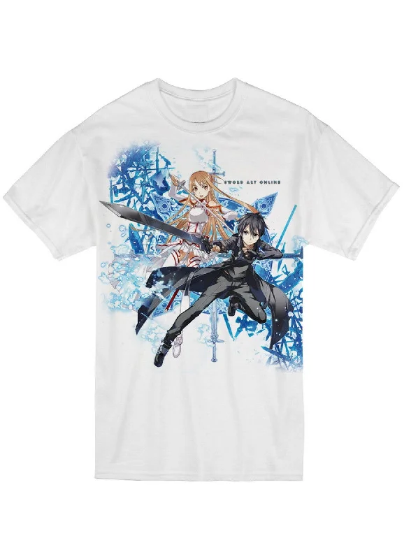 men's trendy t-shirts -Sword Art Online - Asuna And Kirito Swords Jrs Sublimation T-Shirt