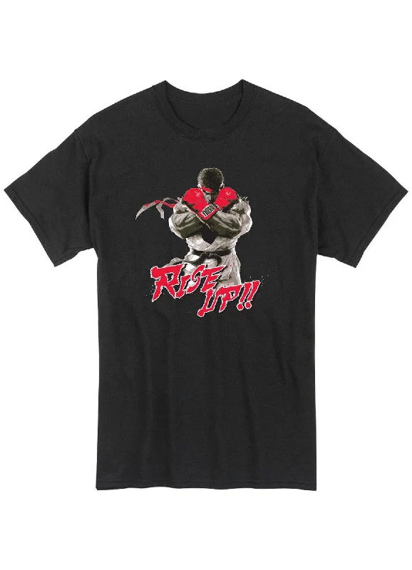 men's black graphic t-shirts -Street Fighter V - Ryu Rise Up!! Screen Print T-Shirt