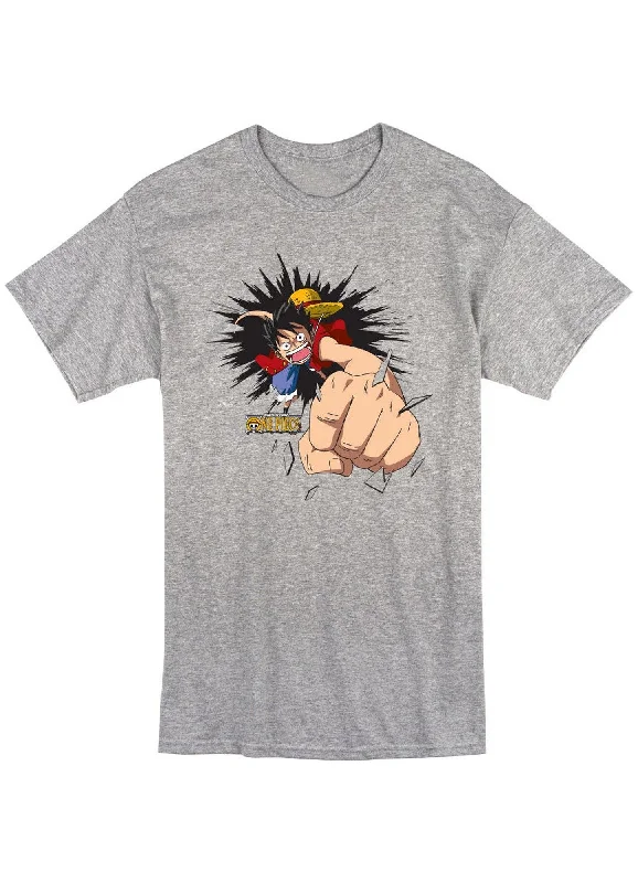 men's designer t-shirts -One Piece - Monkey D. Luffy Punch Out Screen Print T-Shirt