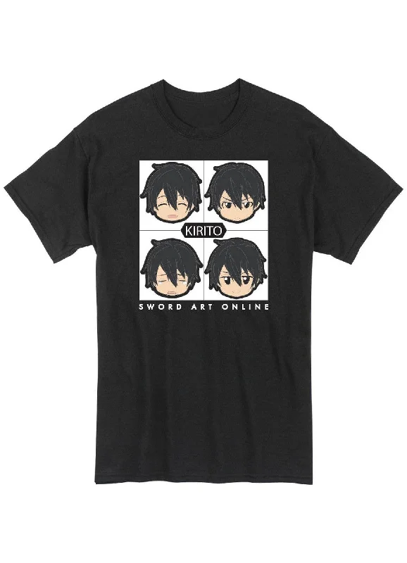 men's round-neck t-shirts -Sword Art Online - SD Kirito Faces T-Shirt