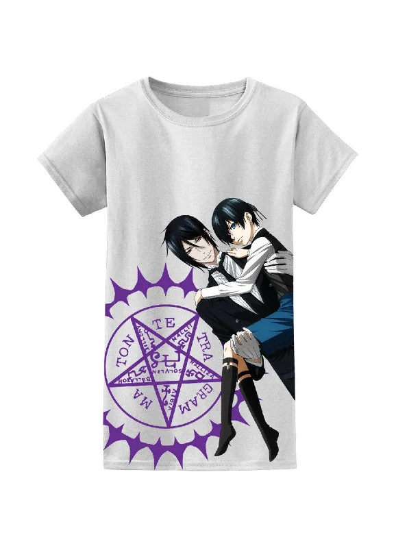 men's striped t-shirts -Black Butler 2 - Ciel Phantomhive On Sebastian Michaelis's Arm Jrs T-Shirt