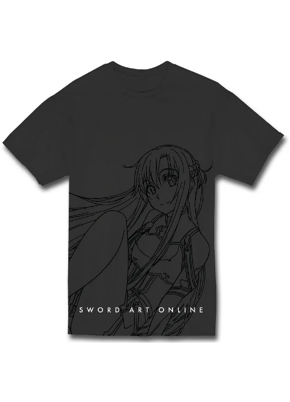 men's long-line t-shirts -Sword Art Online - SAO Asuna Sitting Line Art T-Shirt