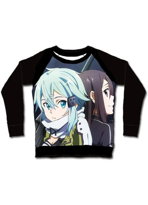 men's oversized graphic t-shirts -Sword Art Online II - Female Kirito & Sinon 1/4 Sleeve T-Shirt