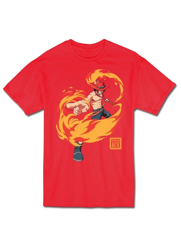 men's round-neck t-shirts -One Piece - Portgas D. Ace Red T-Shirt