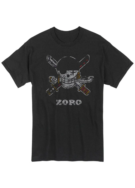 men's funny t-shirts -One Piece - Roronoa Zoro Pirate Flag Distressed Men's Screen Print T-Shirt