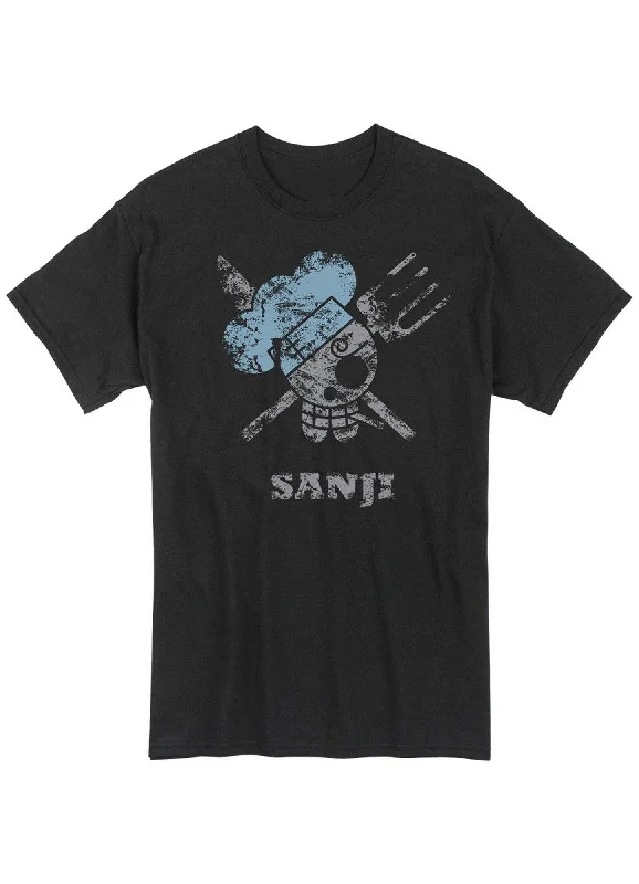 men's performance t-shirts -One Piece - Vinsmoke Sanji Pirate Flag Distressed Men's Screen Print T-Shirt