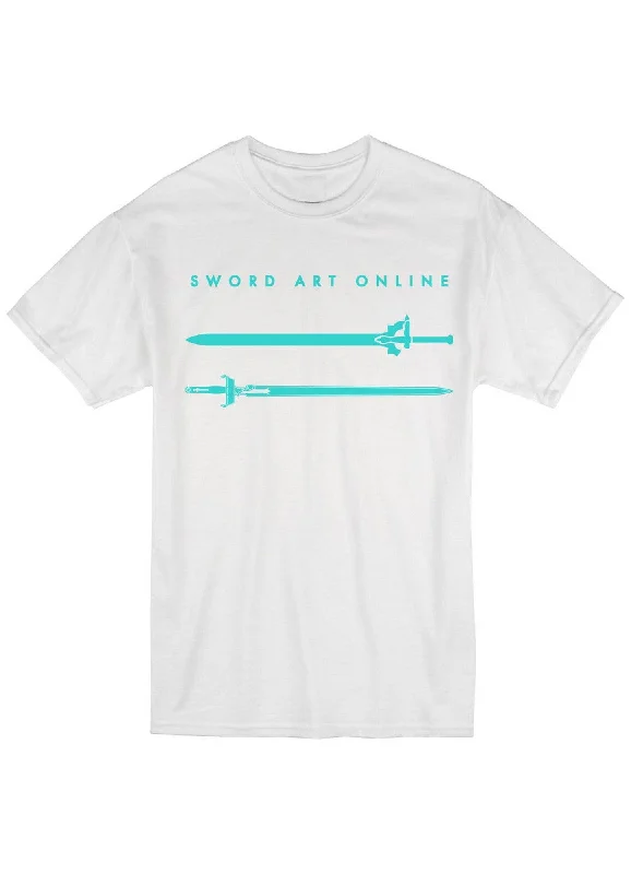 men's custom t-shirts -Sword Art Online - Kirito And Asuna Swords White Men's Screen Print T-Shirt