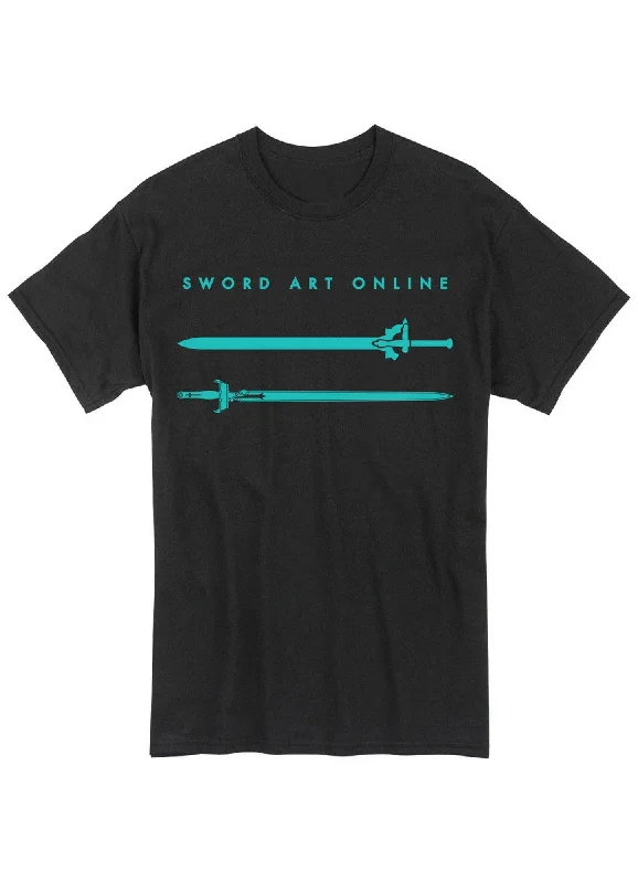 men's color-blocked t-shirts -Sword Art Online - Kirito And Asuna Swords Black Men's Screen Print T-Shirt