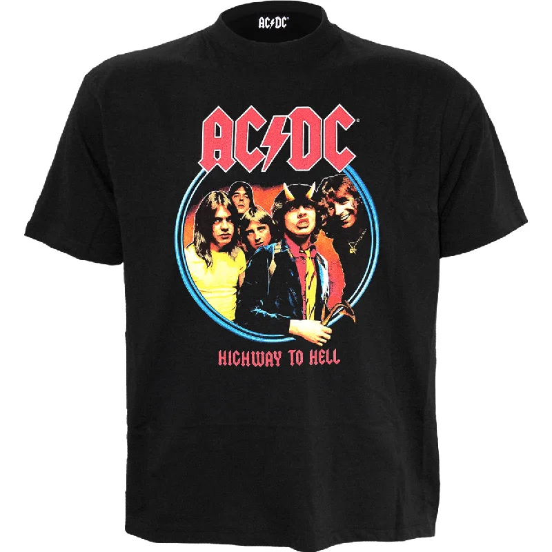 men's pocket t-shirts -AC/DC - HIGHWAY TO HELL - Front Print T-Shirt Black