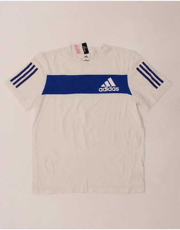 men's athletic t-shirts for running -ADIDAS Boys Graphic T-Shirt Top 15-16 Years XL White Colourblock Cotton