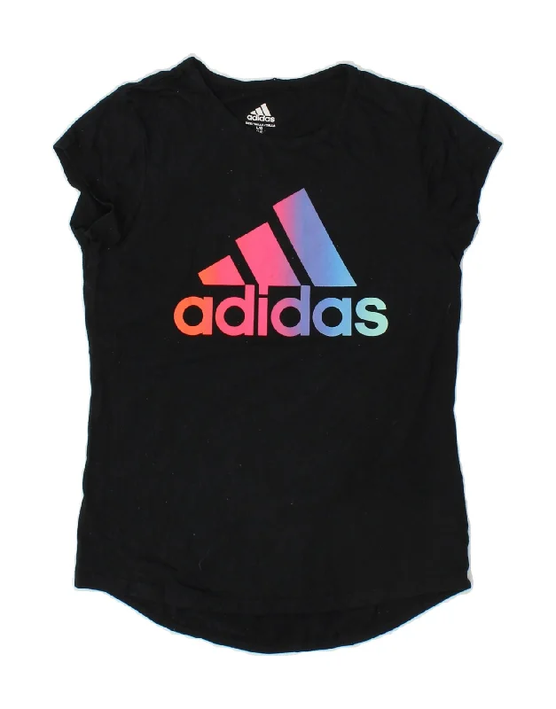 men's high-quality t-shirts -ADIDAS Girls Graphic T-Shirt Top 13-14 Years Large  Black Cotton