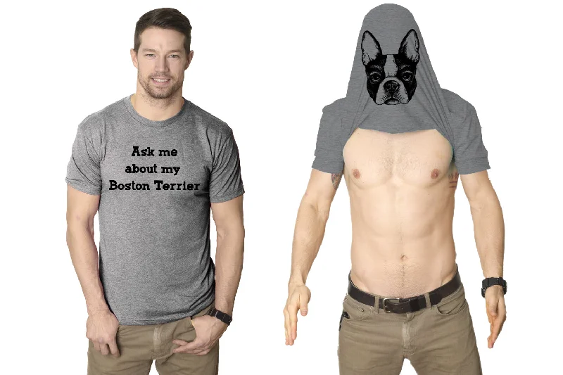 men's stylish t-shirts -Ask Me About My Boston Terrier Flip Men's T Shirt