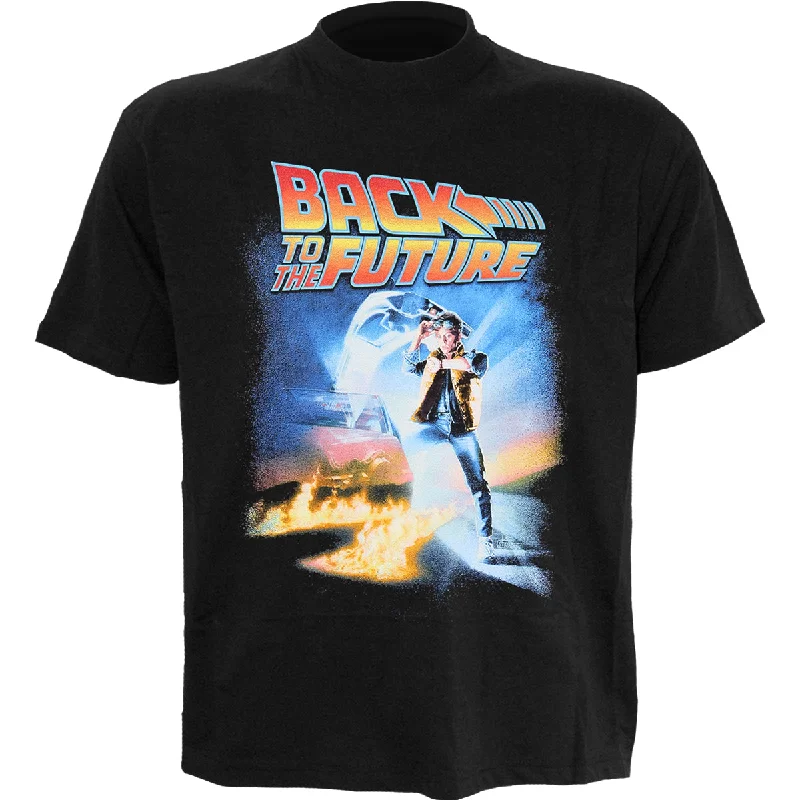 men's round-neck t-shirts -BACK TO THE FUTURE - POSTER - Front Print T-Shirt Black