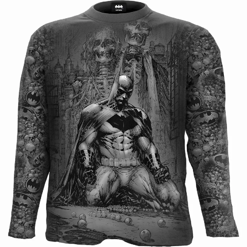 men's patterned t-shirts -BATMAN - VENGEANCE WRAP - Allover Longsleeve T-Shirt Black