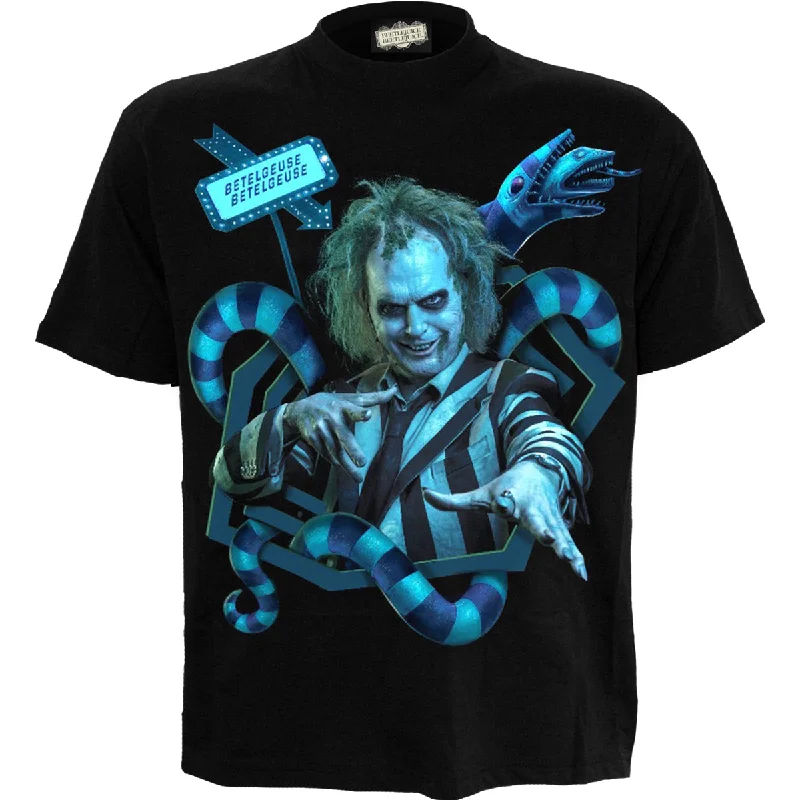 men's funny t-shirts -BEETLEJUICE 2 - SANDWORM PORTAL - Front Print T-Shirt Black