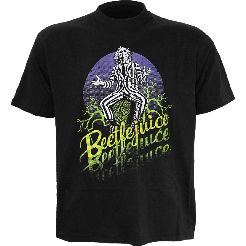 men's premium fabric t-shirts -BEETLEJUICE - TRIPLE B - Front Print T-Shirt Black