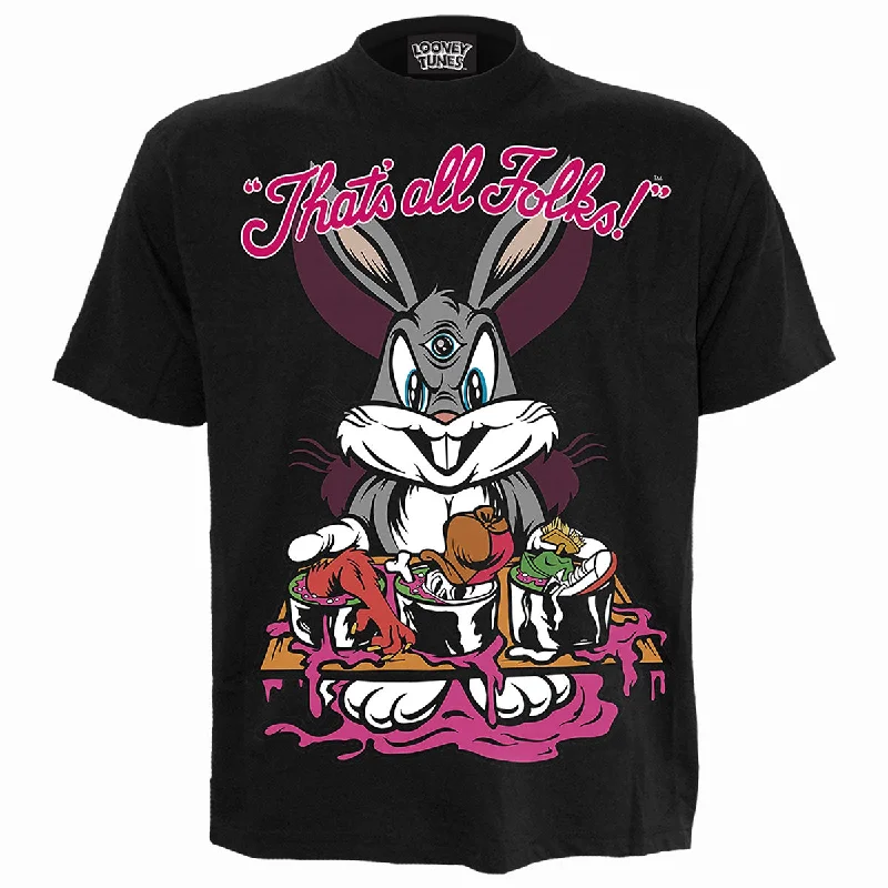 men's casual graphic t-shirts -BUGS - EVIL BUNNY - Front Print T-Shirt Black