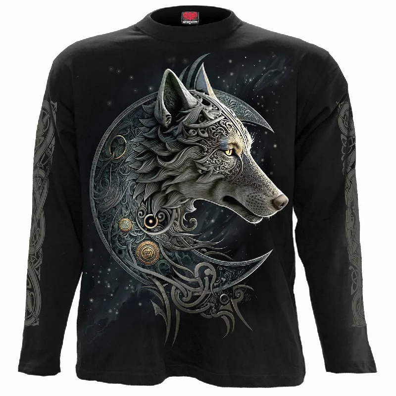 men's trendy t-shirts for winter -CELTIC WOLF - Longsleeve T-Shirt Black