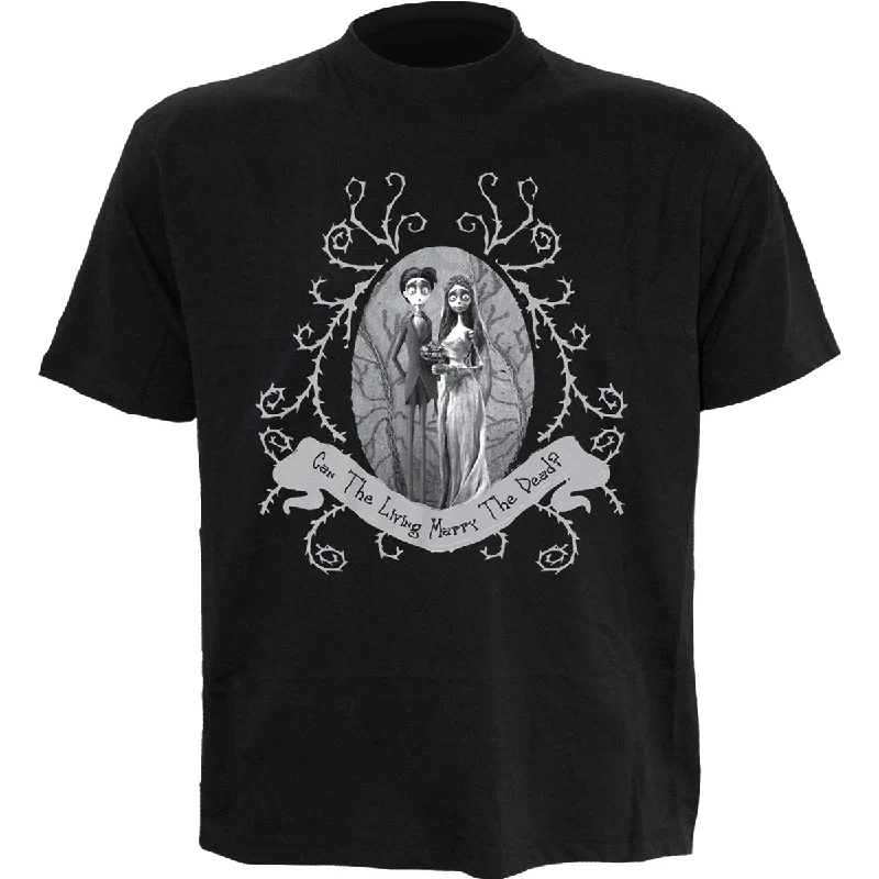 men's stylish cotton t-shirts -CORPSE BRIDE - DEAD WEDDING - Front Print T-Shirt Black