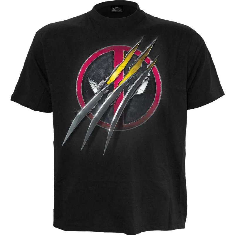 men's printed logo t-shirts -DEADPOOL - SLASHED - Front Print T-Shirt Black