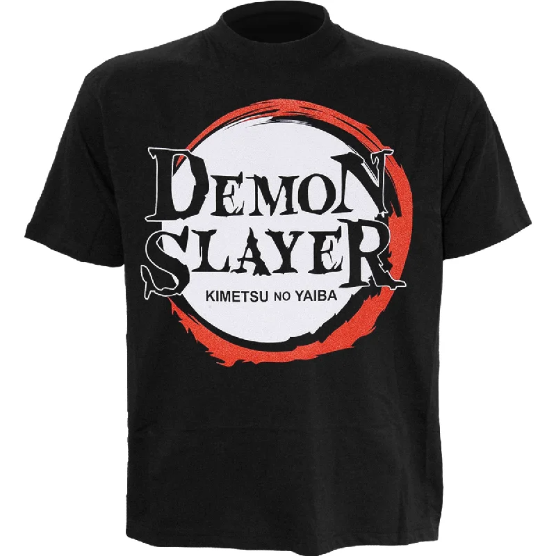 men's summer graphic t-shirts -DEMON SLAYER – LOGO - Front Print T-Shirt Black