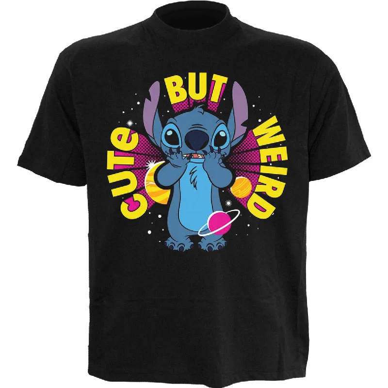 men's designer t-shirts -DISNEY STITCH - CUTE BUT WEIRD - Front Print T-Shirt Black