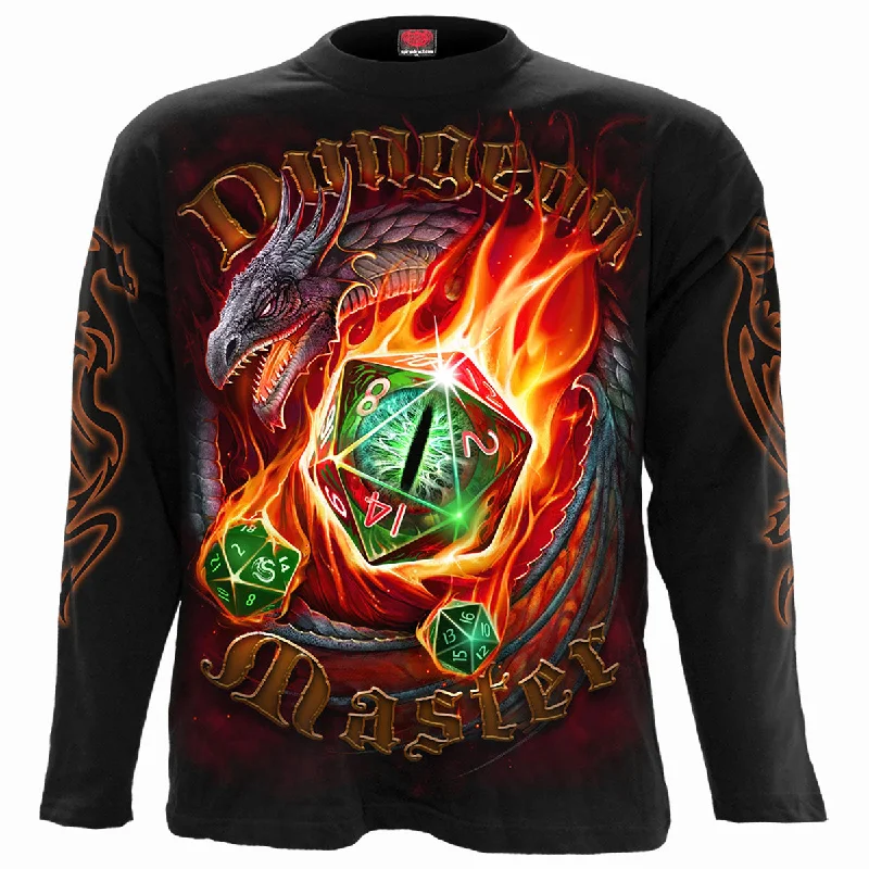 men's t-shirts with bold designs -DUNGEON MASTER - Longsleeve T-Shirt Black