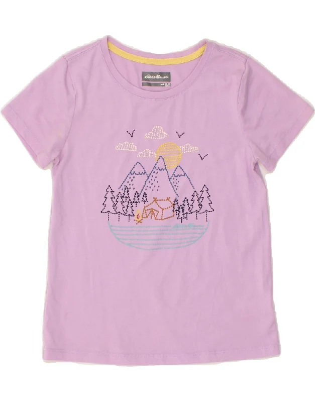 men's bold logo t-shirts -EDDIE BAUER Girls Graphic T-Shirt Top 10-11 Years Medium  Pink Cotton