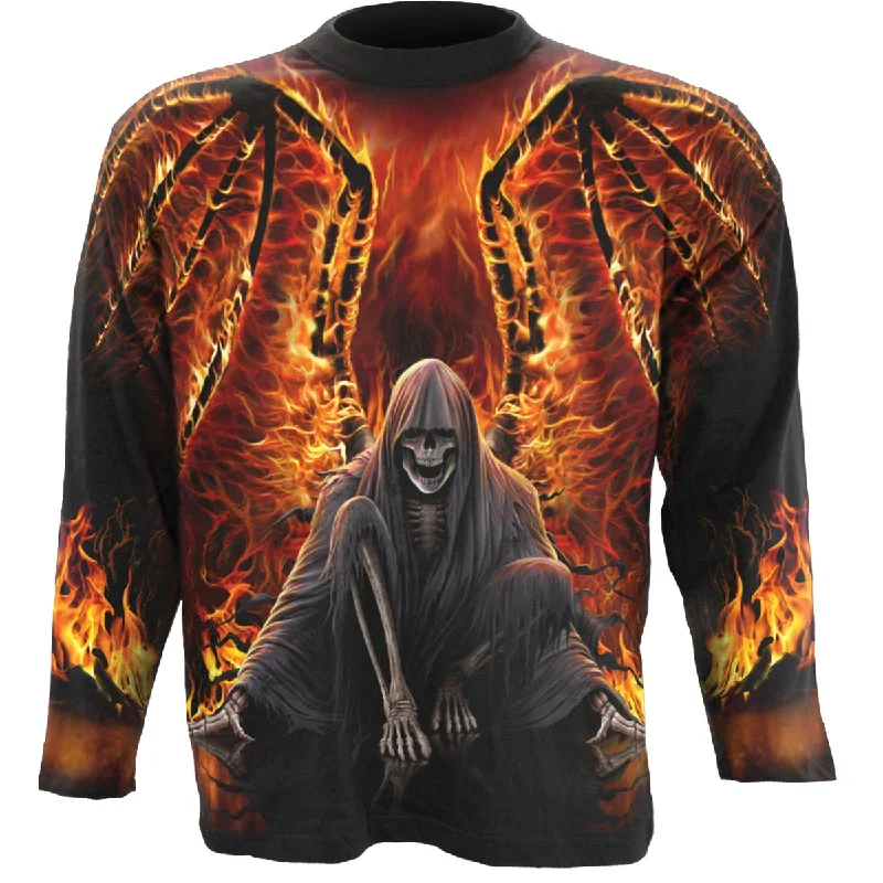 men's stylish short-sleeve t-shirts -FLAMING DEATH - Allover Longsleeve T-Shirt Black