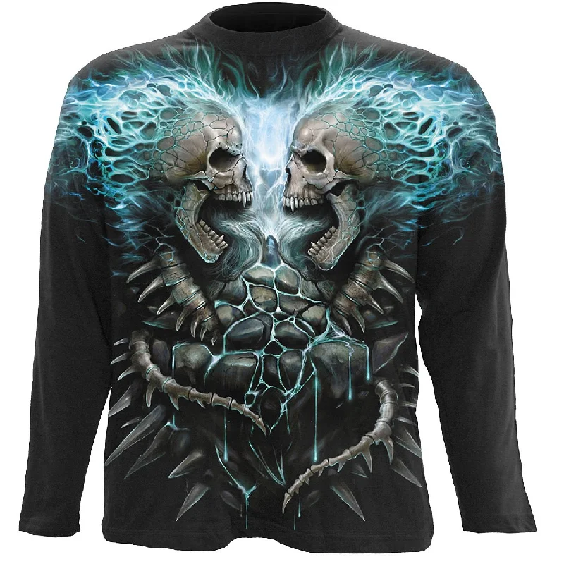 men's casual t-shirts -FLAMING SPINE - Allover Longsleeve T-Shirt Black