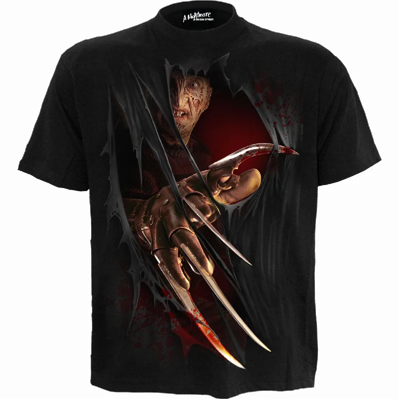 men's printed design t-shirts -FREDDY CLAWS - ELM STREET - T-Shirt Black